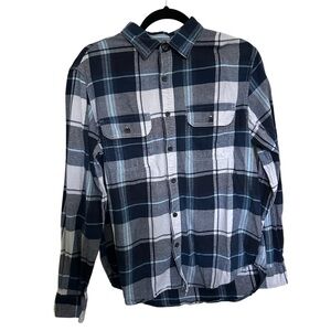 Men’s Plaid Long Sleeve Button-Down Classic Shirt - Navy and White